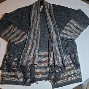 Monoreno Gray Multicolor Fringe Cardigan